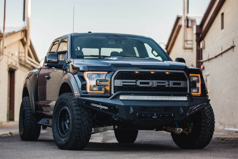 Ford F-150 Raptor Front Bumper - Addictive Desert Designs - HoneyBadger - Hammer Black with Satin Black panels - `17-`18